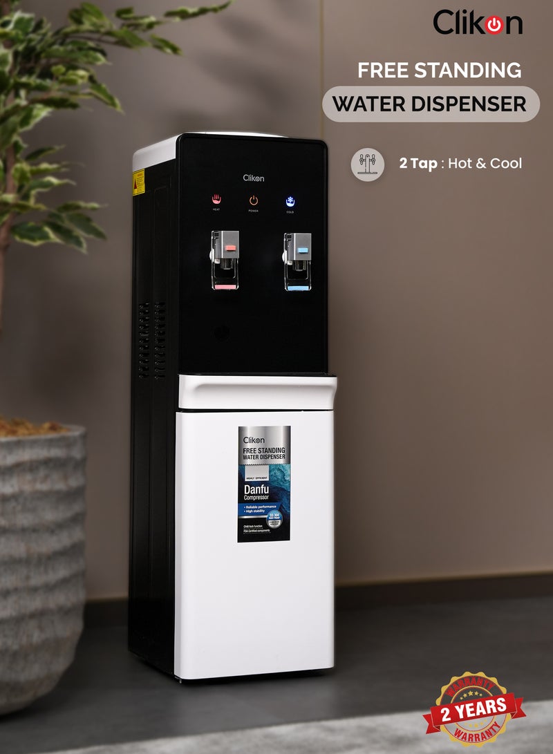 Clikon 2-Tap Water Dispenser With High-Efficiency Danfu Compressor – Hot & Cold Water Dispenser,2 Years Warranty CK4063 Black/White - Image 1