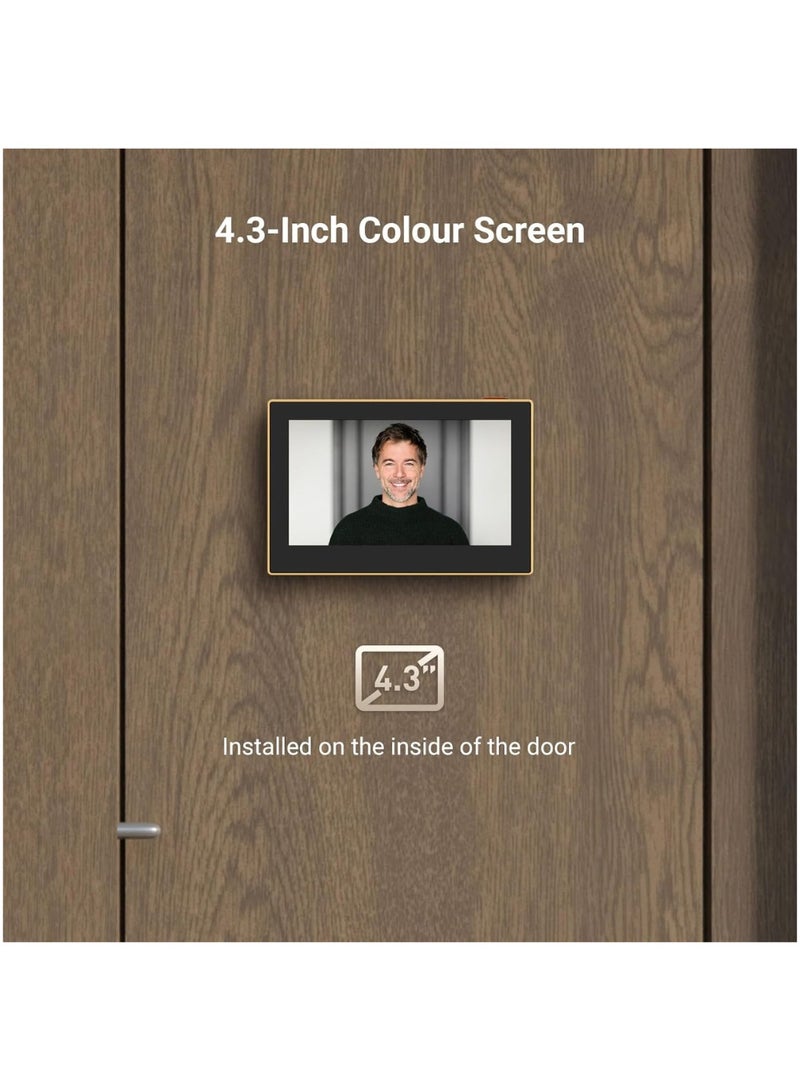إيزفيز Peephole Camera CP2, Door Viewer Cam, Wireless with 4.3" Monitor, 14–26mm Hole, 35–105mm Door Thickness, 2.4GHz Wi-Fi, 1080P HD Video, 90-Day Battery, Indoor Colour Screen, Privacy Protection (Golden)  - Image 3