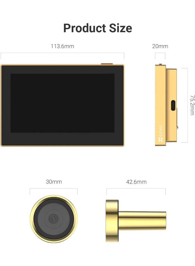 إيزفيز - Peephole Camera CP2, Door Viewer Cam, Wireless with 4.3" Monitor, 14–26mm Hole, 35–105mm Door Thickness, 2.4GHz Wi-Fi, 1080P HD Video, 90-Day Battery, Indoor Colour Screen, Privacy Protection (Golden) - Image 1