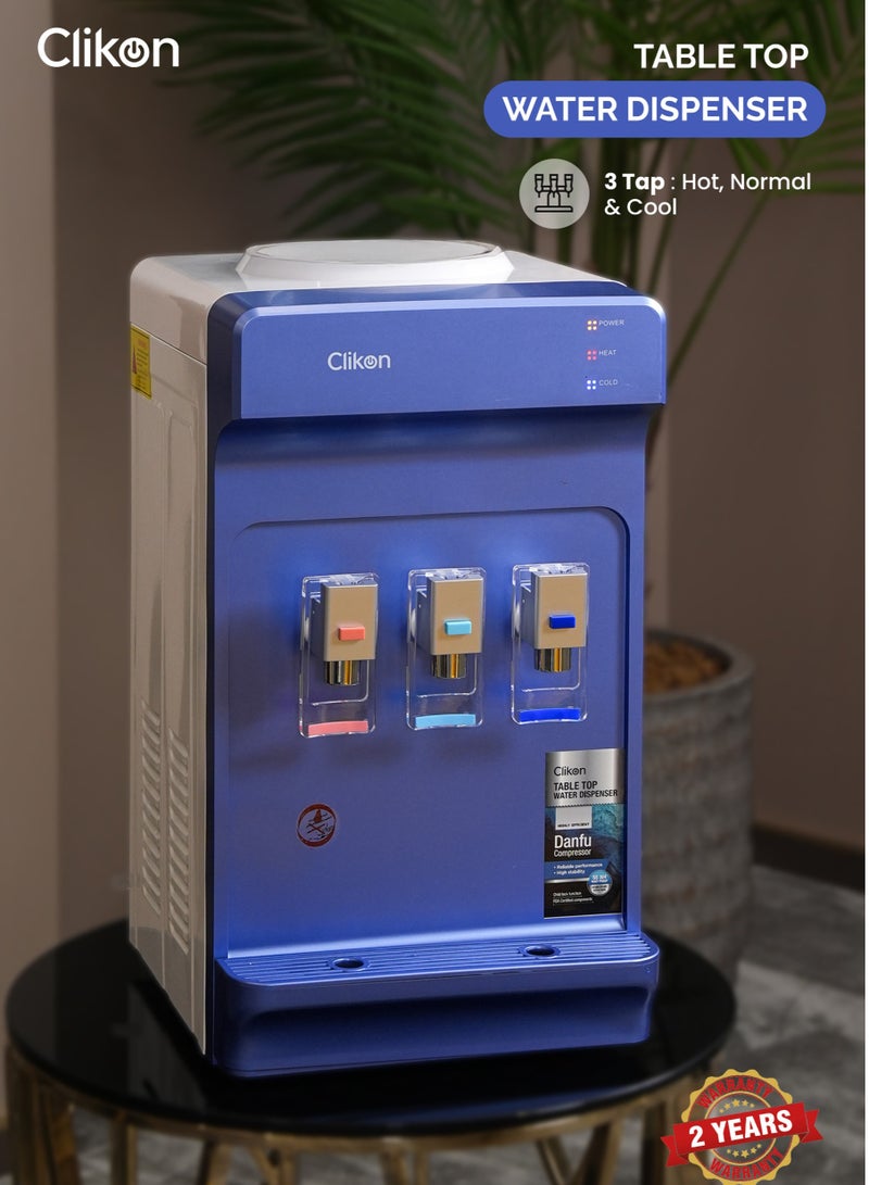 كليكون Tabletop Water Dispenser With 3 Taps & Danfu Compressor – Hot, Cold & Normal Water,2 Years Warranty CK4061 blue  - Image 1
