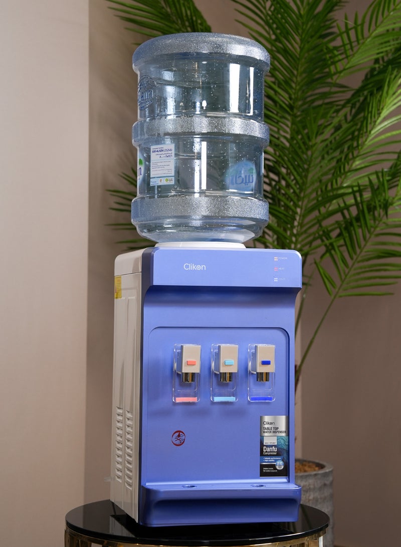 كليكون Tabletop Water Dispenser With 3 Taps & Danfu Compressor – Hot, Cold & Normal Water,2 Years Warranty CK4061 blue  - Image 2