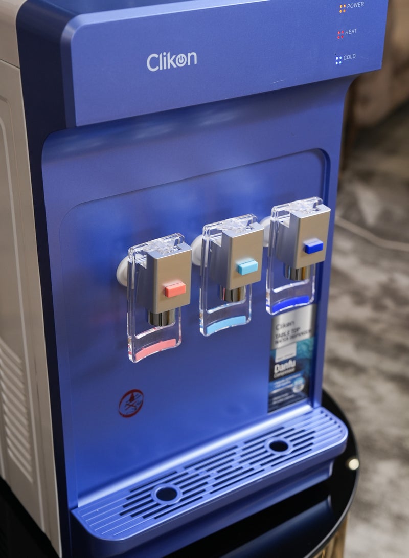كليكون Tabletop Water Dispenser With 3 Taps & Danfu Compressor – Hot, Cold & Normal Water,2 Years Warranty CK4061 blue  - Image 3