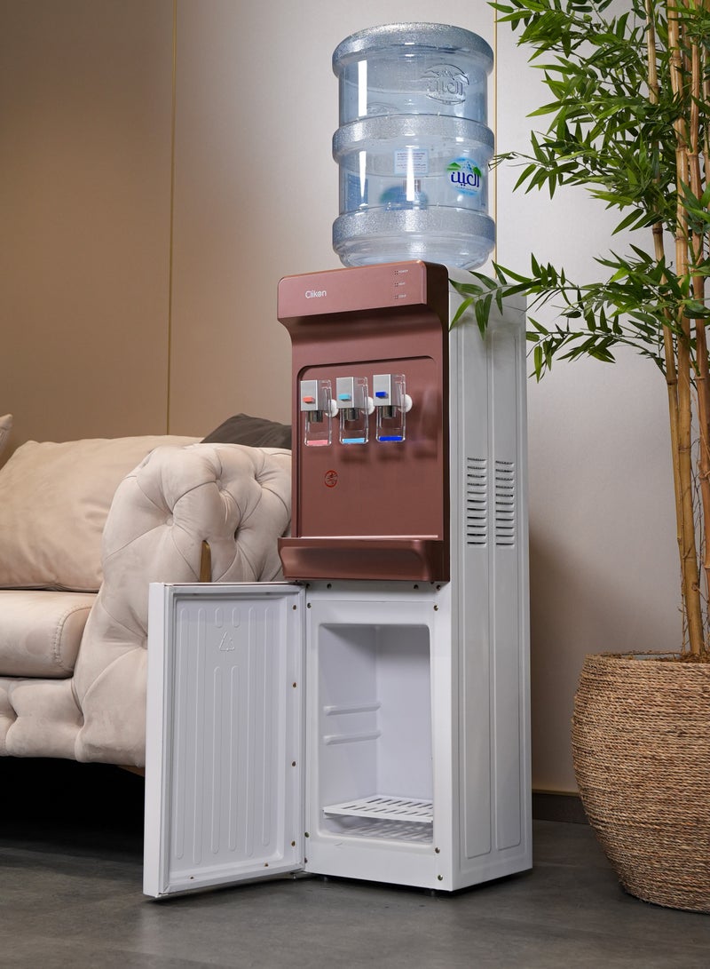 Clikon 3-Tap Water Dispenser with High-Efficiency Danfu Compressor – Hot, Cold & Normal Water,2 Years Warranty CK4062 White/Maroon - Image 3