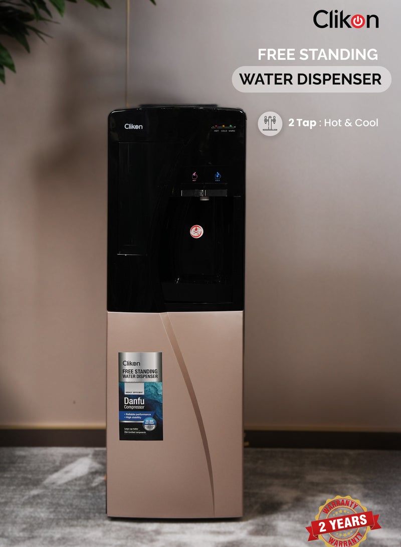 Clikon 2-Tap Water Dispenser With High-Efficiency Danfu Compressor – Hot & Cold Water Dispenser,2 Years Warranty CK4058 Black/Light Brown  - Image 1