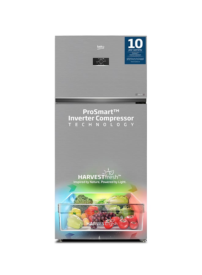 Beko Refrigerator 650 Liters Gross(630 Net) Capacity, Double Door, Top Mount, No Frost, Harvest Fresh Technology, NeoFrost Dual Cooling, Low Noise, CoolRoom, 10 Years Warranty on ProSmart Inverter Compressor RDNE850L22X Brushed Silver  - Image 1