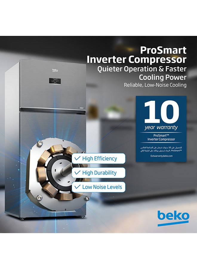 Refrigerator 650 Liters Gross(630 Net) Capacity, Double Door, Top Mount, No Frost, Harvest Fresh Technology, NeoFrost Dual Cooling, Low Noise, CoolRoom, 10 Years Warranty on ProSmart Inverter Compressor RDNE850L22X Brushed Silver