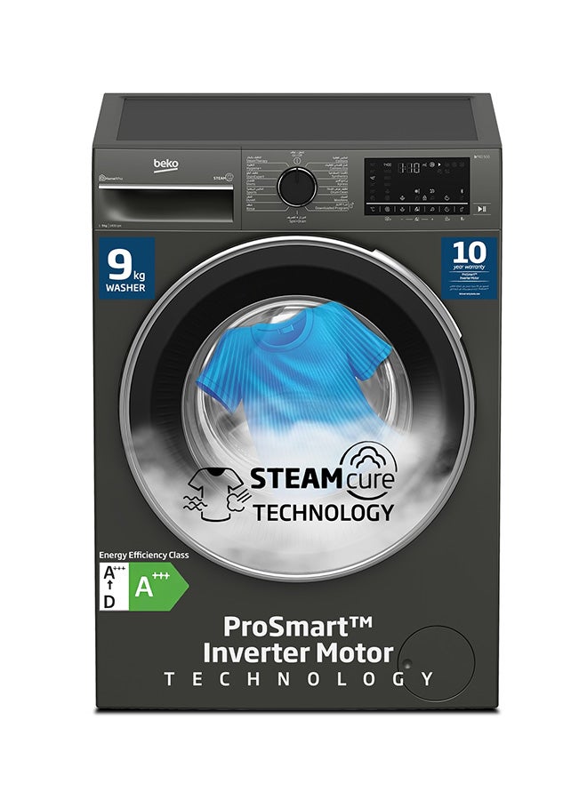 بيكو 9 kg Front Load Washing Machine, 1400 RPM, 15 Programmes, Low Noise, Quick wash 14/28 Minutes, SteamTherapy, StainExpert, Digital Display, DrumClean Function, HomeWhiz, 10 Years Warranty on ProSmart Inverter Motor 9 kg WTV9314XM Manhattan Grey - Image 1