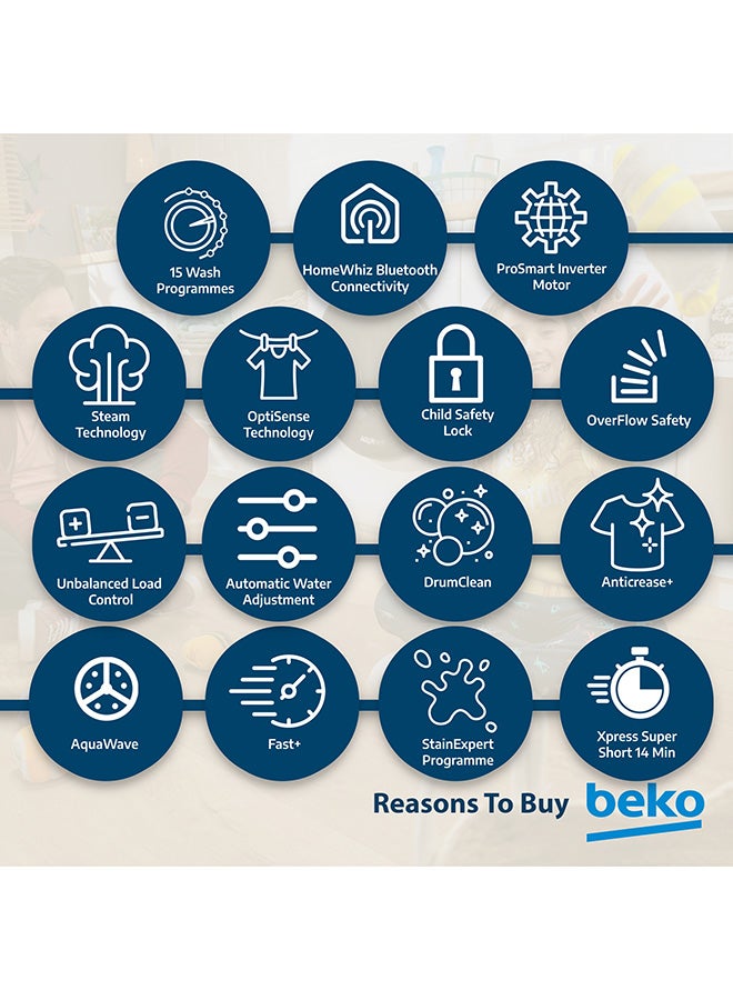 بيكو 9 kg Front Load Washing Machine, 1400 RPM, 15 Programmes, Low Noise, Quick wash 14/28 Minutes, SteamTherapy, StainExpert, Digital Display, DrumClean Function, HomeWhiz, 10 Years Warranty on ProSmart Inverter Motor 9 kg WTV9314XM Manhattan Grey - Image 5