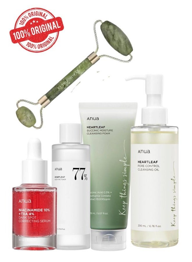 Anua - Heartleaf Skincare Set - Pore Control Cleansing Oil - Quercetinol Deep Cleansing Foam - 77 Soothing Toner - and Dark Spot Correcting Serum with 10% Niacinamide & TXA for Clear - Radiant Skin - Face Scrubber - 630 MLcm - Image 1