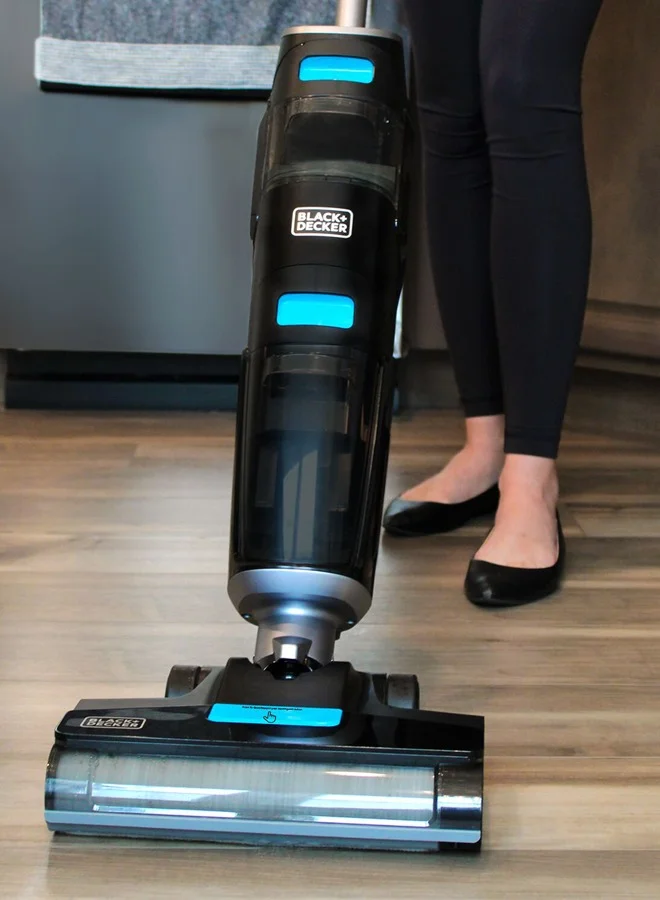 BLACK+DECKER Cordless Wet Dry Vacuum Cleaner and Mop, Vacuum & Wash Duo with Self-Cleaning, Edge Cleaning and Digital Display, Space-Saving Design, 180 W VW252BR-B5 Black/Blue