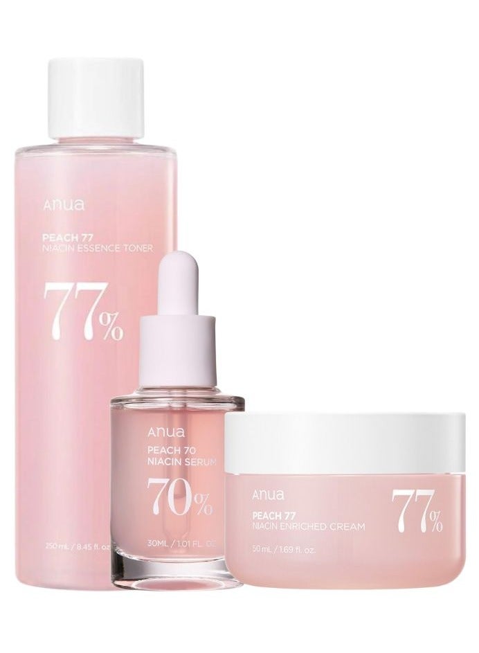 Anua Peach Brightening Set - Peach 77 Niacin Essence Toner, Peach 70 Niacin Serum And Peach 77 Niacin Enriched Cream 330ml - Image 1