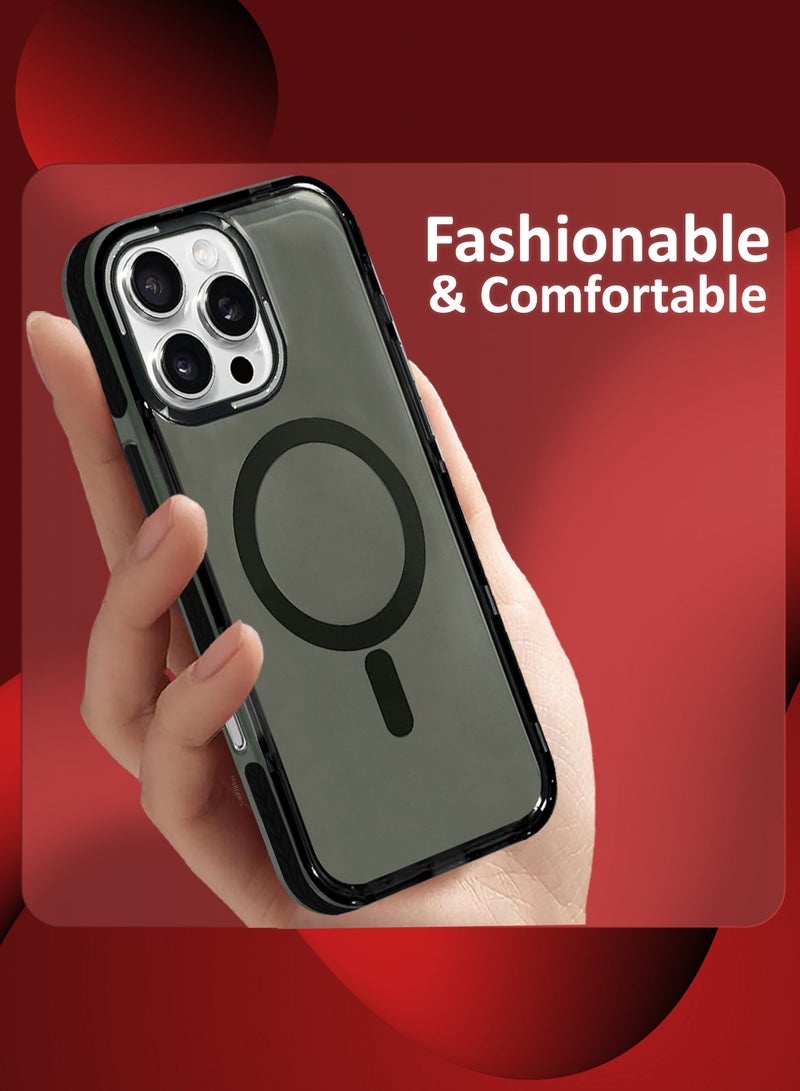 MARGOUN (for iPhone 16 Pro Max) Hard PC Magsafe Case Cover Polycarbonate Magnetic Strong Shockproof Protective Case Cover Transparent - Black-1 - Image 3