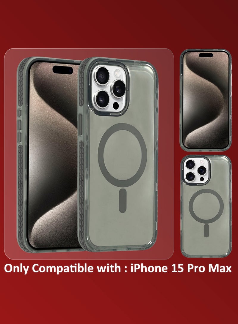 MARGOUN (for iPhone 15 Pro Max) Hard PC Magsafe Case Cover Polycarbonate Magnetic Strong Shockproof Protective Case Cover Transparent - Grey-1 - Image 5