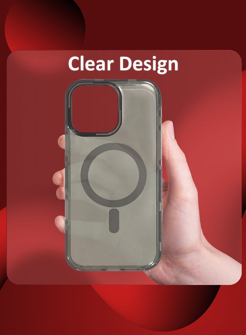 MARGOUN (for iPhone 15 Pro Max) Hard PC Magsafe Case Cover Polycarbonate Magnetic Strong Shockproof Protective Case Cover Transparent - Grey-1 - Image 4