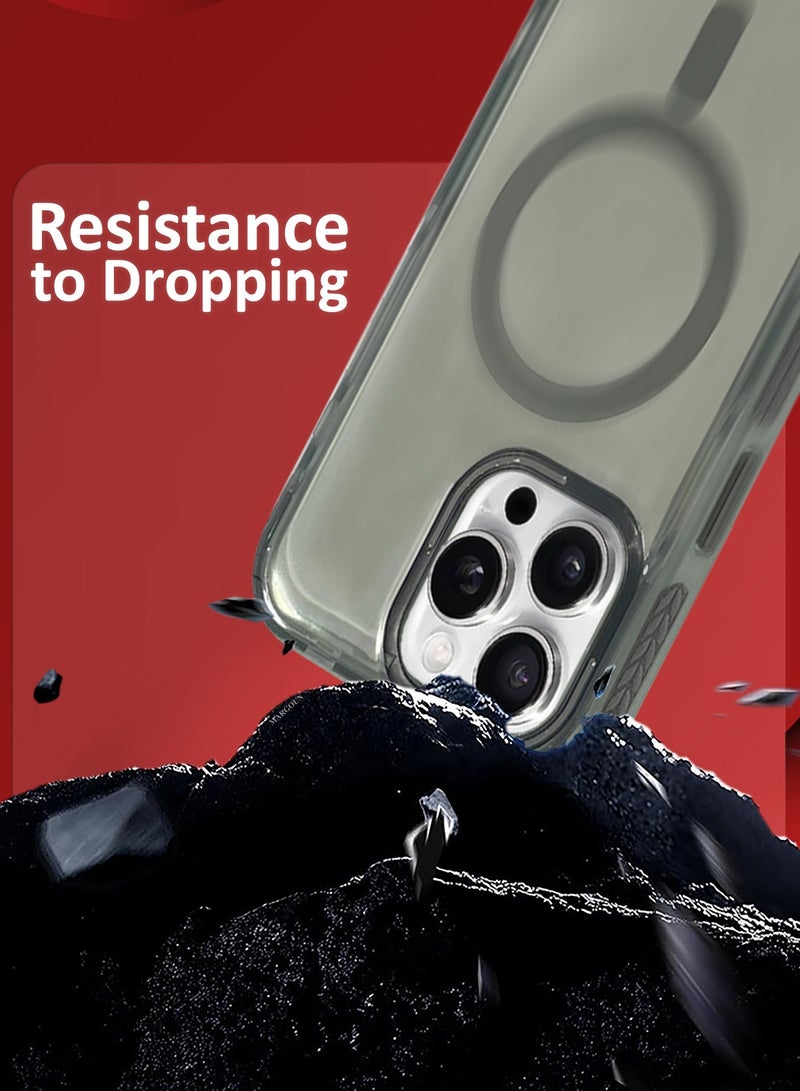 MARGOUN (for iPhone 15 Pro Max) Hard PC Magsafe Case Cover Polycarbonate Magnetic Strong Shockproof Protective Case Cover Transparent - Grey-1 - Image 2