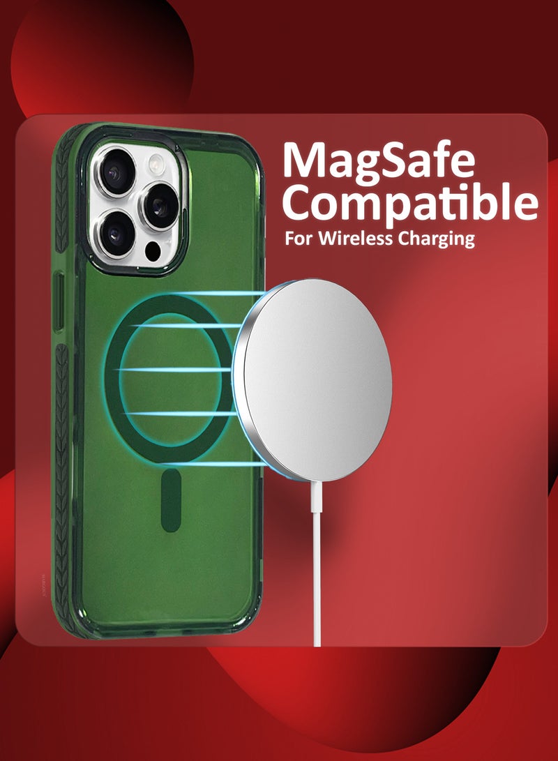 MARGOUN (for iPhone 15 Pro Max) Hard PC Magsafe Case Cover Polycarbonate Magnetic Strong Shockproof Protective Case Cover Transparent - Green-1 - Image 4