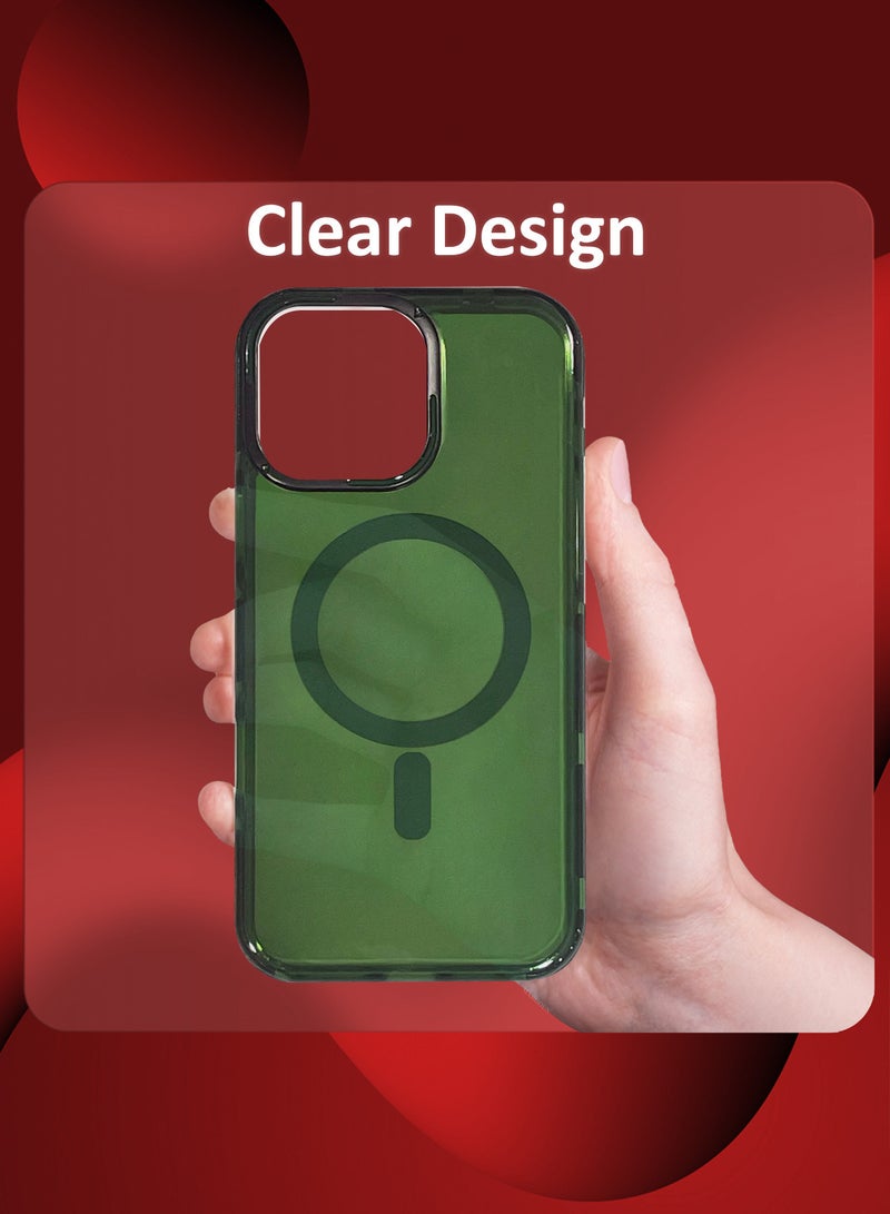 MARGOUN (for iPhone 15 Pro Max) Hard PC Magsafe Case Cover Polycarbonate Magnetic Strong Shockproof Protective Case Cover Transparent - Green-1 - Image 5