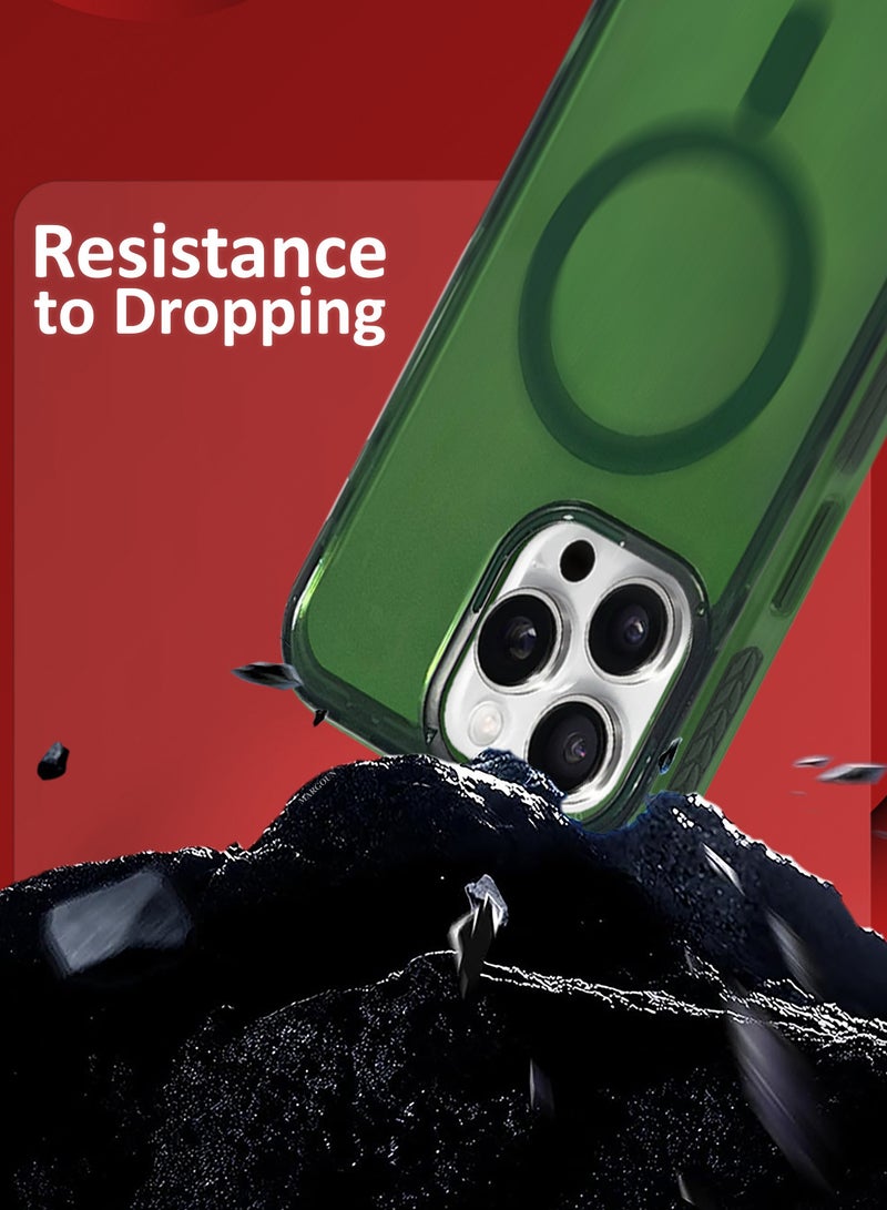 MARGOUN (for iPhone 15 Pro Max) Hard PC Magsafe Case Cover Polycarbonate Magnetic Strong Shockproof Protective Case Cover Transparent - Green-1 - Image 2