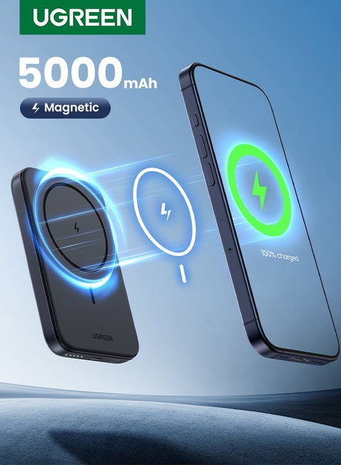 5000 mAh Wireless Power Bank Magnetic MagSafe Wireless Portable Charger Fast Charging Charger PD 15W Wired Charging iPhone MagSafe Charger Battery Pack For iPhone 16 Series Apple Watch S10 Airpods4 Gray