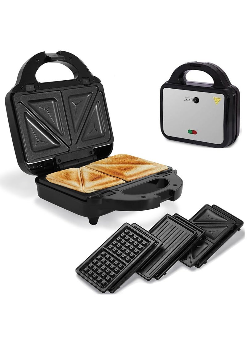 عفرا 3 In 1, 2 Slice Non-Stick Sandwich Maker, 750 Watts With Detachable Plates, Sandwich/Grill & Waffel Plates, 2 Year Warranty 750 W AF-8023SMSS Silver  - Image 1