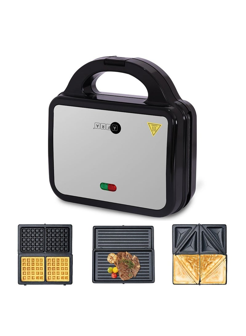 عفرا 3 In 1, 2 Slice Non-Stick Sandwich Maker, 750 Watts With Detachable Plates, Sandwich/Grill & Waffel Plates, 2 Year Warranty 750 W AF-8023SMSS Silver  - Image 5
