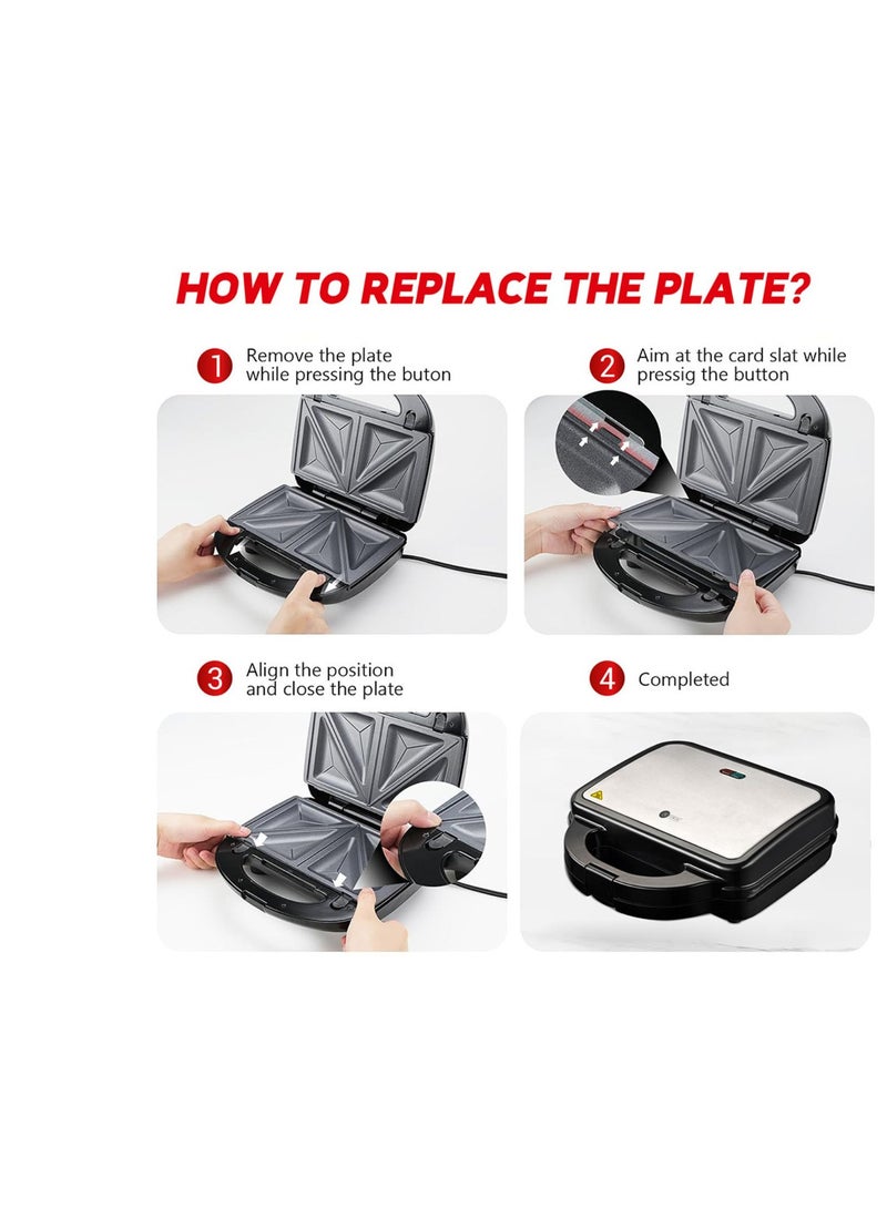 عفرا 3 In 1, 2 Slice Non-Stick Sandwich Maker, 750 Watts With Detachable Plates, Sandwich/Grill & Waffel Plates, 2 Year Warranty 750 W AF-8023SMSS Silver  - Image 4