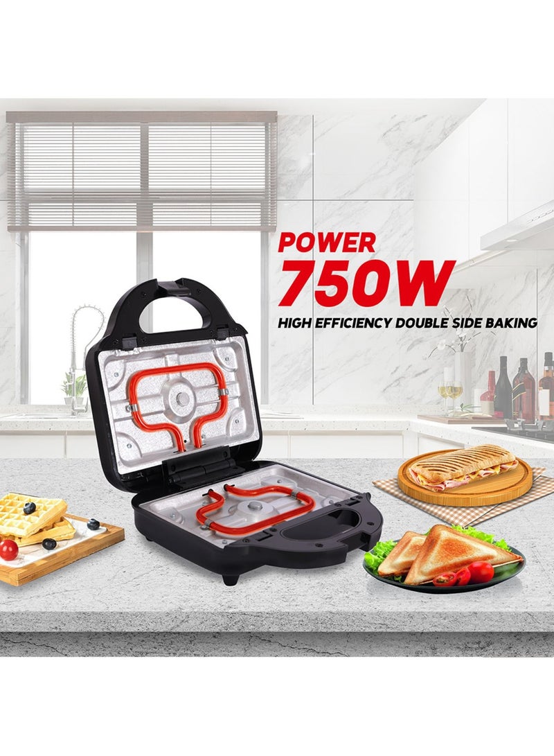 عفرا 3 In 1, 2 Slice Non-Stick Sandwich Maker, 750 Watts With Detachable Plates, Sandwich/Grill & Waffel Plates, 2 Year Warranty 750 W AF-8023SMSS Silver  - Image 2