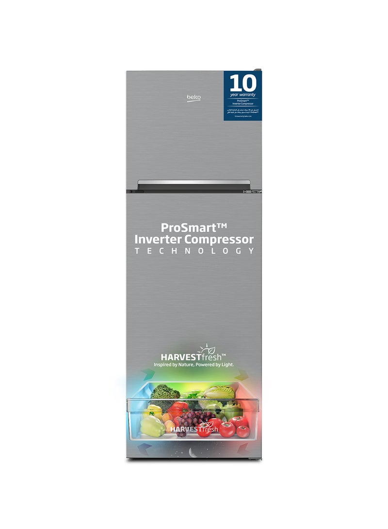 Beko - Refrigerator 350 Liters Gross(314 Net) Capacity, Double Door, Top Mount, No Frost, Harvest Fresh Technology, NeoFrost Dual Cooling, Low Noise, 10 Years Warranty on ProSmart Inverter Compressor RDNE350K30XBN Brushed Silver - Image 1