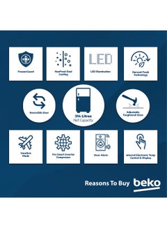Beko Refrigerator 350 Liters Gross(314 Net) Capacity, Double Door, Top Mount, No Frost, Harvest Fresh Technology, NeoFrost Dual Cooling, Low Noise, 10 Years Warranty on ProSmart Inverter Compressor RDNE350K30XBN Brushed Silver  - Image 5