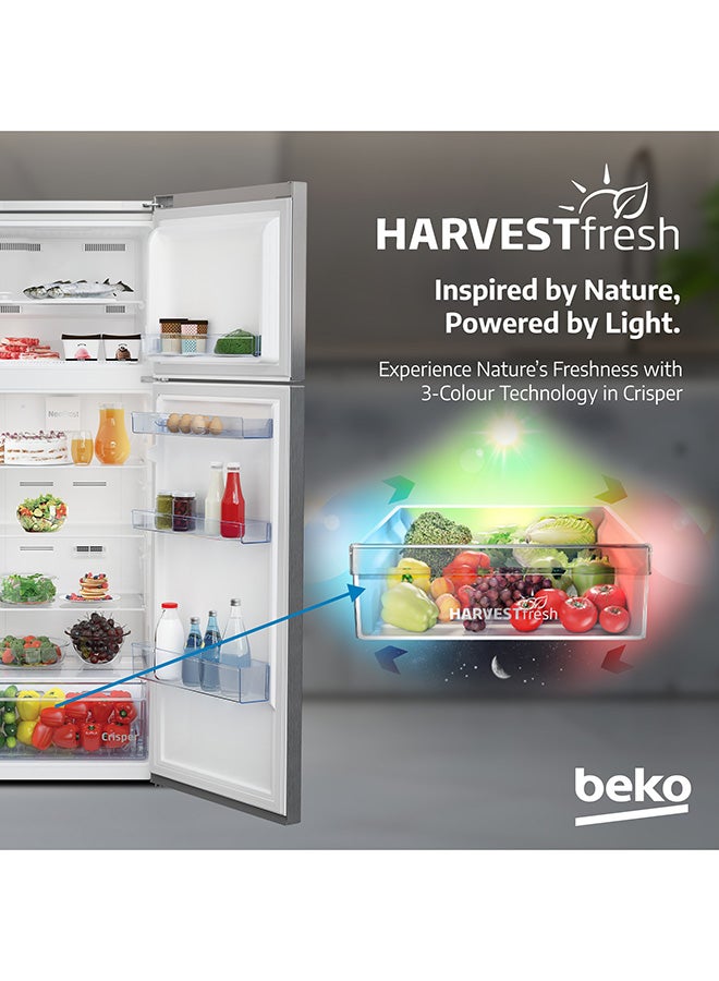 Refrigerator 350 Liters Gross(314 Net) Capacity, Double Door, Top Mount, No Frost, Harvest Fresh Technology, NeoFrost Dual Cooling, Low Noise, 10 Years Warranty on ProSmart Inverter Compressor RDNE350K30XBN Brushed Silver