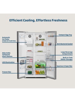 Beko Refrigerator 664 Liters Gross(525 Net) Capacity, Side by Side, No Frost, Harvest Fresh Technology, NeoFrost Dual Cooling, Low Noise, Ice and Water Dispenser, 10 Years Warranty on ProSmart Inverter Compressor GNE753DIX Titanium Inox  - Image 3