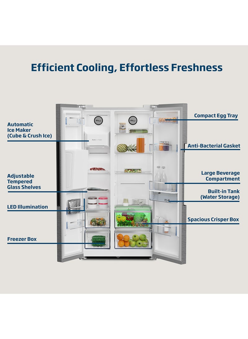 Beko - Refrigerator 664 Liters Gross(525 Net) Capacity, Side by Side, No Frost, Harvest Fresh Technology, NeoFrost Dual Cooling, Low Noise, Ice and Water Dispenser, 10 Years Warranty on ProSmart Inverter Compressor GNE753DIX Titanium Inox - Image 1