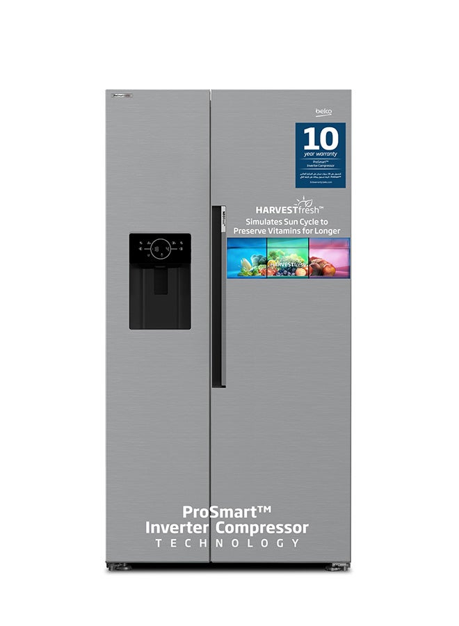 Beko Refrigerator 664 Liters Gross(525 Net) Capacity, Side by Side, No Frost, Harvest Fresh Technology, NeoFrost Dual Cooling, Low Noise, Ice and Water Dispenser, 10 Years Warranty on ProSmart Inverter Compressor GNE753DIX Titanium Inox  - Image 1