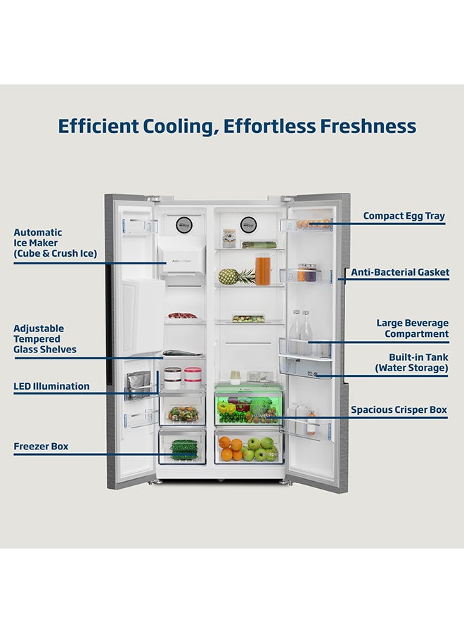 Beko Refrigerator 664 Liters Gross(525 Net) Capacity, Side by Side, No Frost, Harvest Fresh Technology, NeoFrost Dual Cooling, Low Noise, Ice and Water Dispenser, 10 Years Warranty on ProSmart Inverter Compressor GNE753DIX Titanium Inox  - Image 3