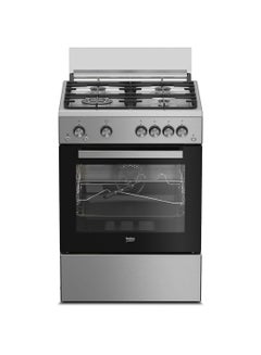 بيكو 60x60cm Free Standing Gas Cooker, Full Safety, 4 High Efficiency Gas Burner(1 Wok), Cast Iron Pan Support, Conventional Fan Oven, 64 liters Oven Capacity, Catalytic Self Cleaning Oven Walls, Removable Door Glass for Cleaning FSHT61121DXL Stainless Steel  - Image 1