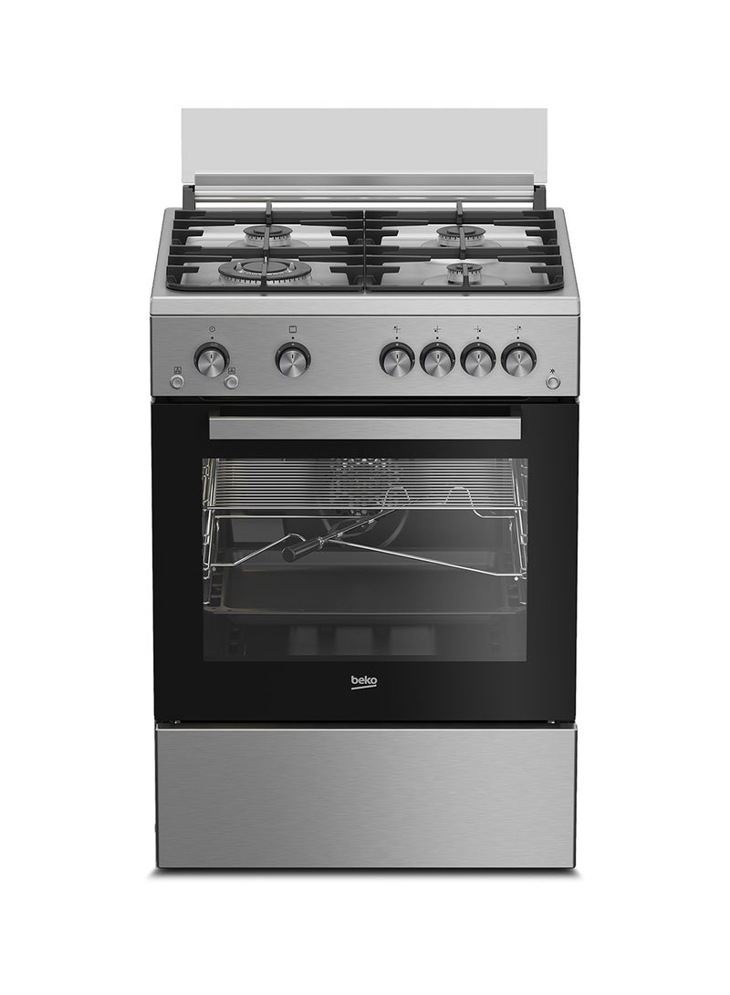 بيكو 60x60cm Free Standing Gas Cooker, Full Safety, 4 High Efficiency Gas Burner(1 Wok), Cast Iron Pan Support, Conventional Fan Oven, 64 liters Oven Capacity, Catalytic Self Cleaning Oven Walls, Removable Door Glass for Cleaning FSHT61121DXL Stainless Steel  - Image 1