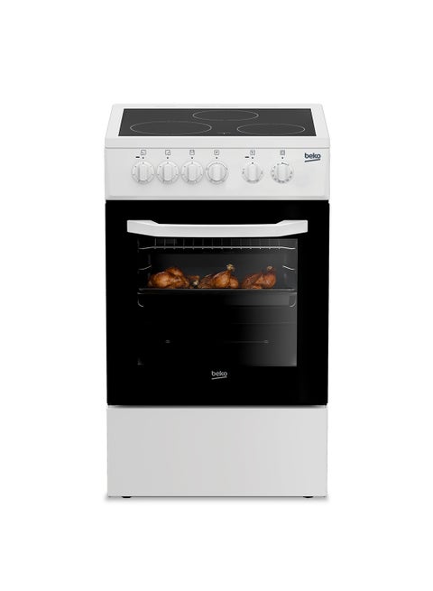 50x50cm Freestanding Ceramic Electric cooker, 3 Cooking Zones, 4 Cooking Multifunction Oven, A+ Energy Rating, SteamShine Cleaning, Halogen Illumination CSS48100GW White