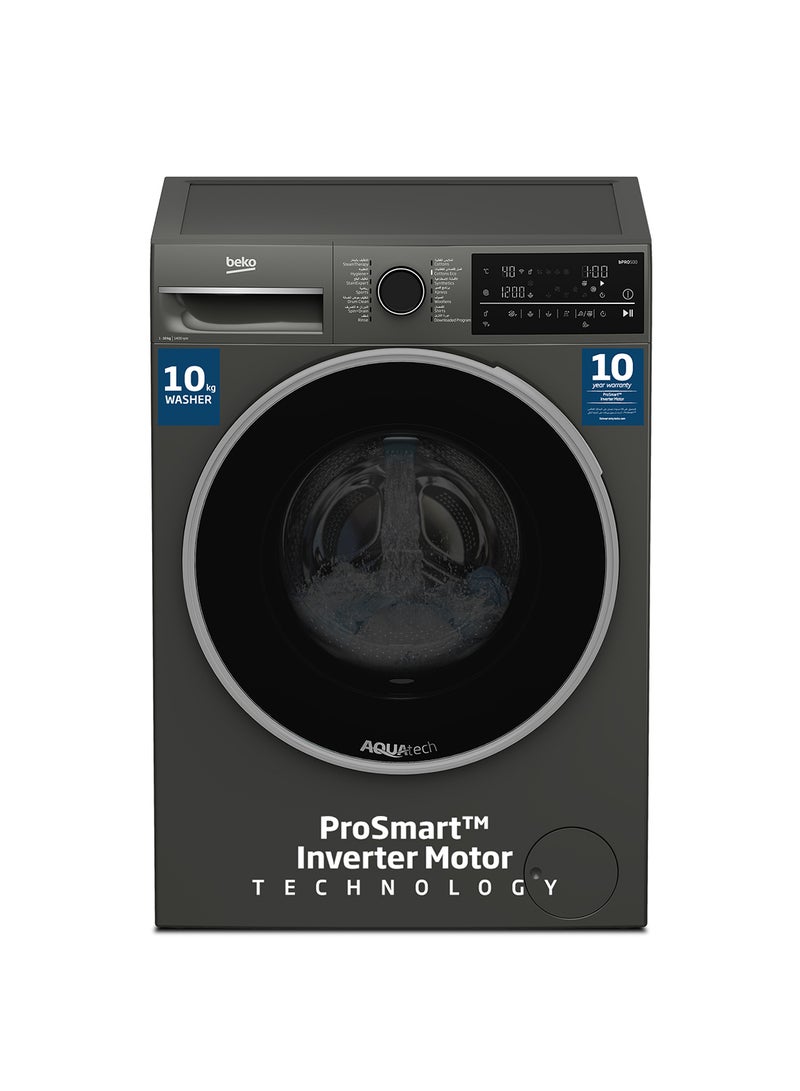 Beko 10 kg Front Load Washing Machine, 1400 RPM, 15 Programmes, Low Noise, Quick wash 14/28 Minutes, AquaTech Technology, SteamTherapy, StainExpert, Digital Display, DrumClean Function, HomeWhiz, 10 Years Warranty on ProSmart Inverter Motor 9 kg WTE1014XM Manhattan Grey  - Image 1