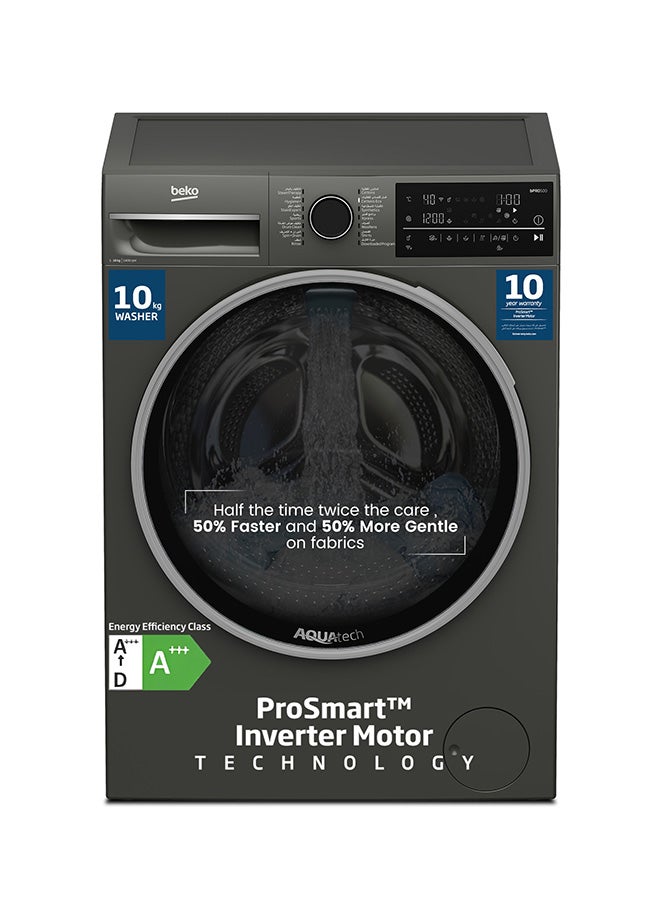 Beko 10 kg Front Load Washing Machine, 1400 RPM, 15 Programmes, Low Noise, Quick wash 14/28 Minutes, AquaTech Technology, SteamTherapy, StainExpert, Digital Display, DrumClean Function, HomeWhiz, 10 Years Warranty on ProSmart Inverter Motor 9 kg WTE1014XM Manhattan Grey  - Image 1