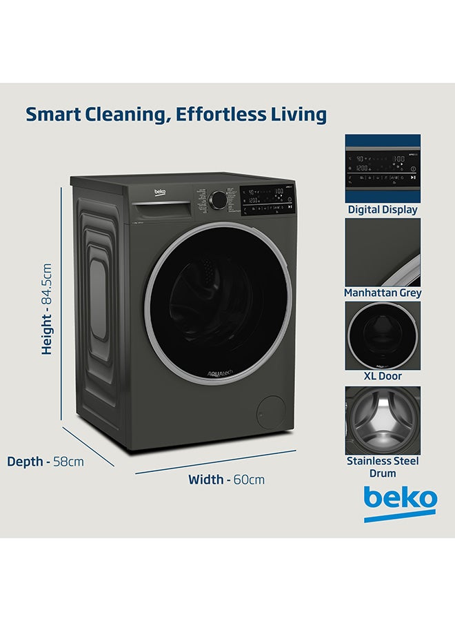 Beko 10 kg Front Load Washing Machine, 1400 RPM, 15 Programmes, Low Noise, Quick wash 14/28 Minutes, AquaTech Technology, SteamTherapy, StainExpert, Digital Display, DrumClean Function, HomeWhiz, 10 Years Warranty on ProSmart Inverter Motor 9 kg WTE1014XM Manhattan Grey  - Image 4