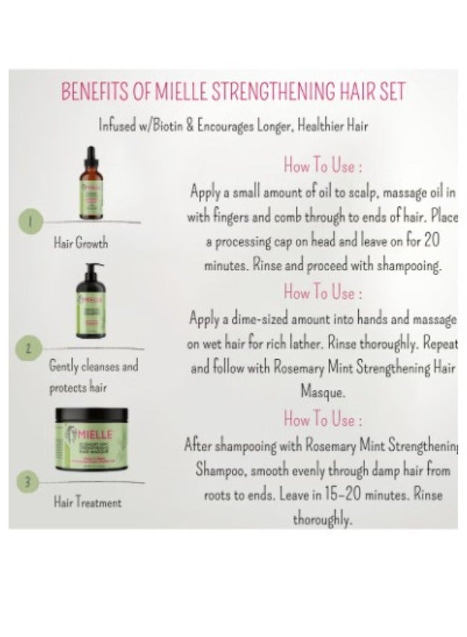 MIELLE Organics Rosemary Mint Strengthening Full Set 5 - Rosemary Hair Oil, Shampoo, Hair Mask, Derma Ruller And Scrubber - For Hair Growth, Protection & Treatment - Infused With Biotin 754 mlml  - Image 2