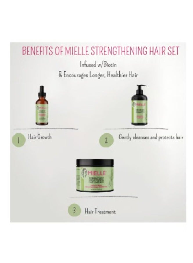 MIELLE Organics Rosemary Mint Strengthening Full Set 5 - Rosemary Hair Oil, Shampoo, Hair Mask, Derma Ruller And Scrubber - For Hair Growth, Protection & Treatment - Infused With Biotin 754 mlml  - Image 3