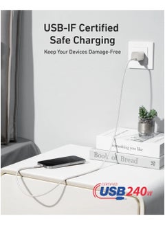 آنكر Nano USB C Cable, 240W 6 ft Flexible Braided Cord, Fast Charging Type C Charger for iPhone 15/15 Pro/15 Plus/15 Pro Max, MacBook Pro, iPad Pro, Galaxy S23 And More White  - Image 3