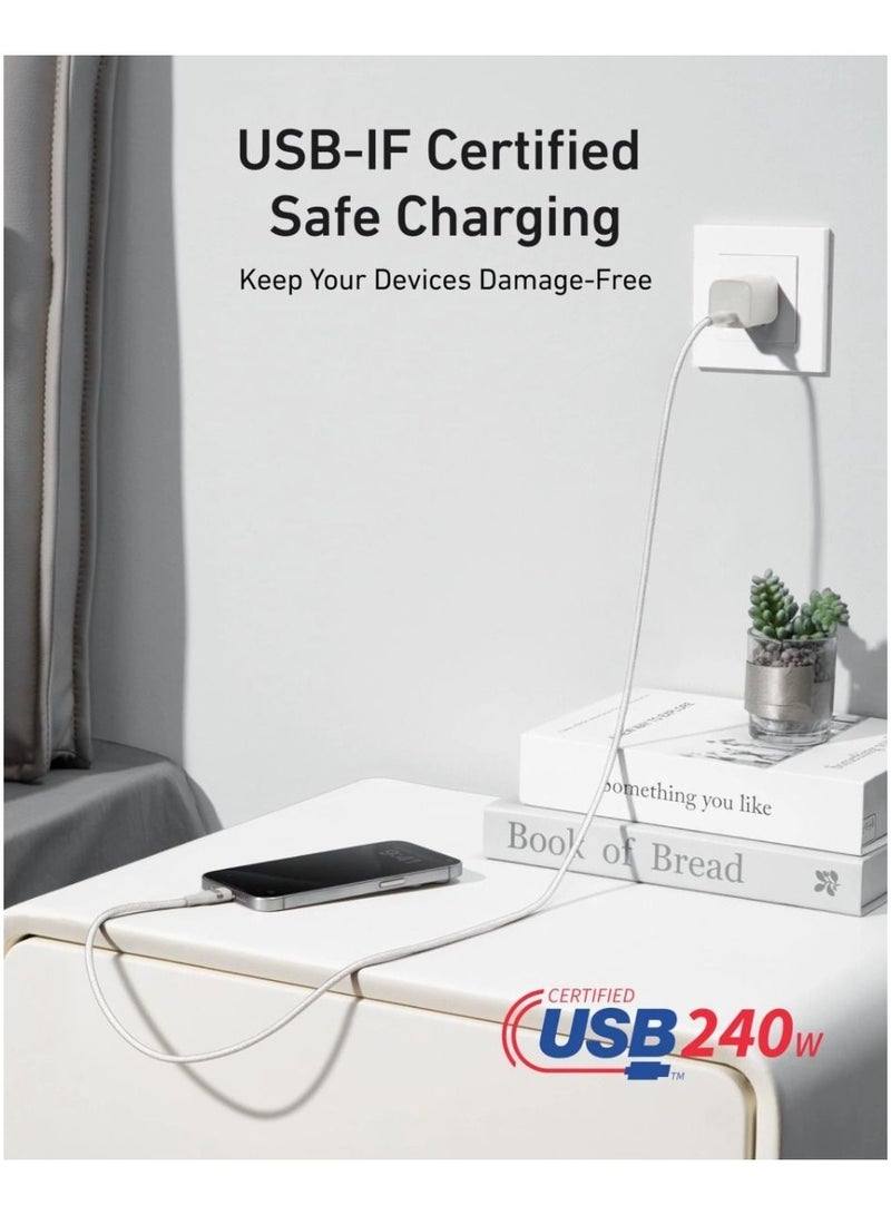 Anker Nano USB C Cable, 240W 6 ft Flexible Braided Cord, Fast Charging Type C Charger for iPhone 15/15 Pro/15 Plus/15 Pro Max, MacBook Pro, iPad Pro, Galaxy S23 And More White  - Image 3