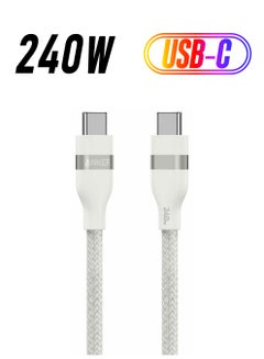 آنكر Nano USB C Cable, 240W 6 ft Flexible Braided Cord, Fast Charging Type C Charger for iPhone 15/15 Pro/15 Plus/15 Pro Max, MacBook Pro, iPad Pro, Galaxy S23 And More White  - Image 1