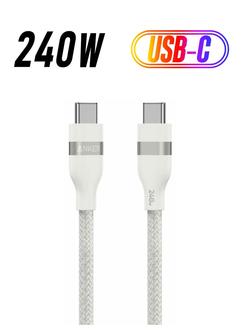 Anker Nano USB C Cable, 240W 6 ft Flexible Braided Cord, Fast Charging Type C Charger for iPhone 15/15 Pro/15 Plus/15 Pro Max, MacBook Pro, iPad Pro, Galaxy S23 And More White  - Image 1
