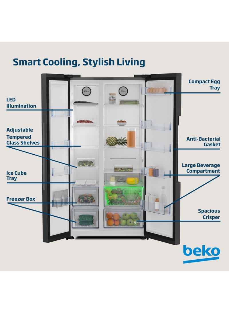 بيكو - Refrigerator 635 Liters Gross(558 Net) Capacity, Side by Side, No Frost, Harvest Fresh Technology, NeoFrost Dual Cooling, Low Noise, 10 Years Warranty on ProSmart Inverter Compressor GNE741PP Prepainted Dark Inox - Image 1