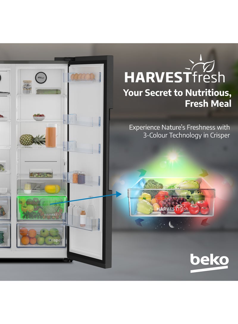بيكو - Refrigerator 635 Liters Gross(558 Net) Capacity, Side by Side, No Frost, Harvest Fresh Technology, NeoFrost Dual Cooling, Low Noise, 10 Years Warranty on ProSmart Inverter Compressor GNE741PP Prepainted Dark Inox - Image 1