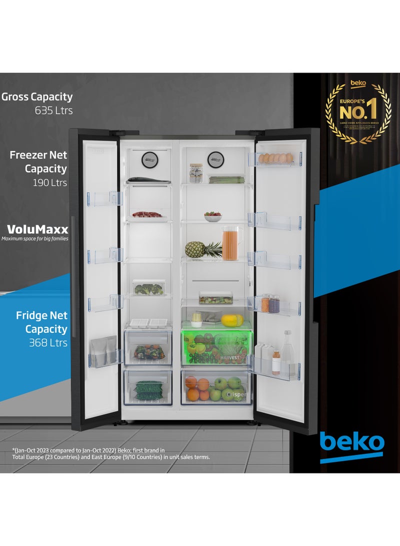 بيكو - Refrigerator 635 Liters Gross(558 Net) Capacity, Side by Side, No Frost, Harvest Fresh Technology, NeoFrost Dual Cooling, Low Noise, 10 Years Warranty on ProSmart Inverter Compressor GNE741PP Prepainted Dark Inox - Image 1