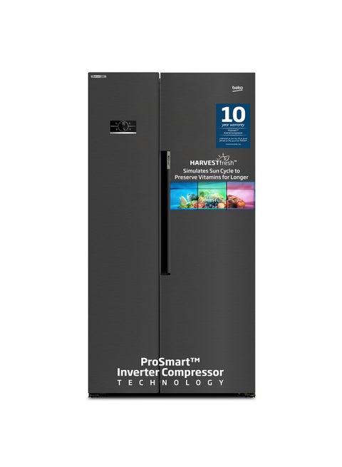 Refrigerator 635 Liters Gross(558 Net) Capacity, Side by Side, No Frost, Harvest Fresh Technology, NeoFrost Dual Cooling, Low Noise, 10 Years Warranty on ProSmart Inverter Compressor GNE741PP Prepainted Dark Inox